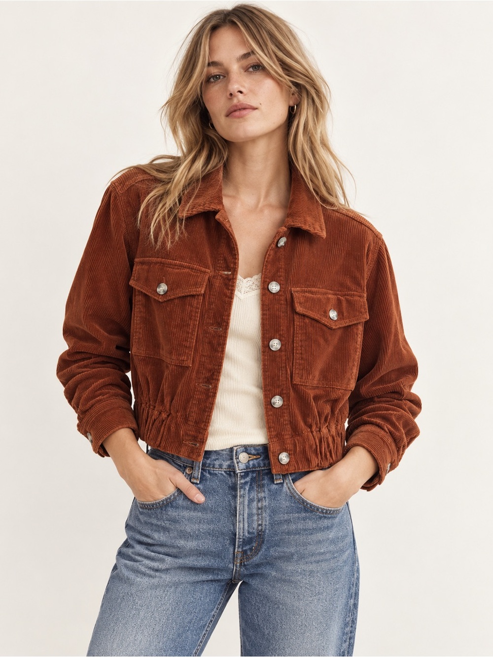 Urban Outfitters Corduroy Jean Jacket in Rust Brown